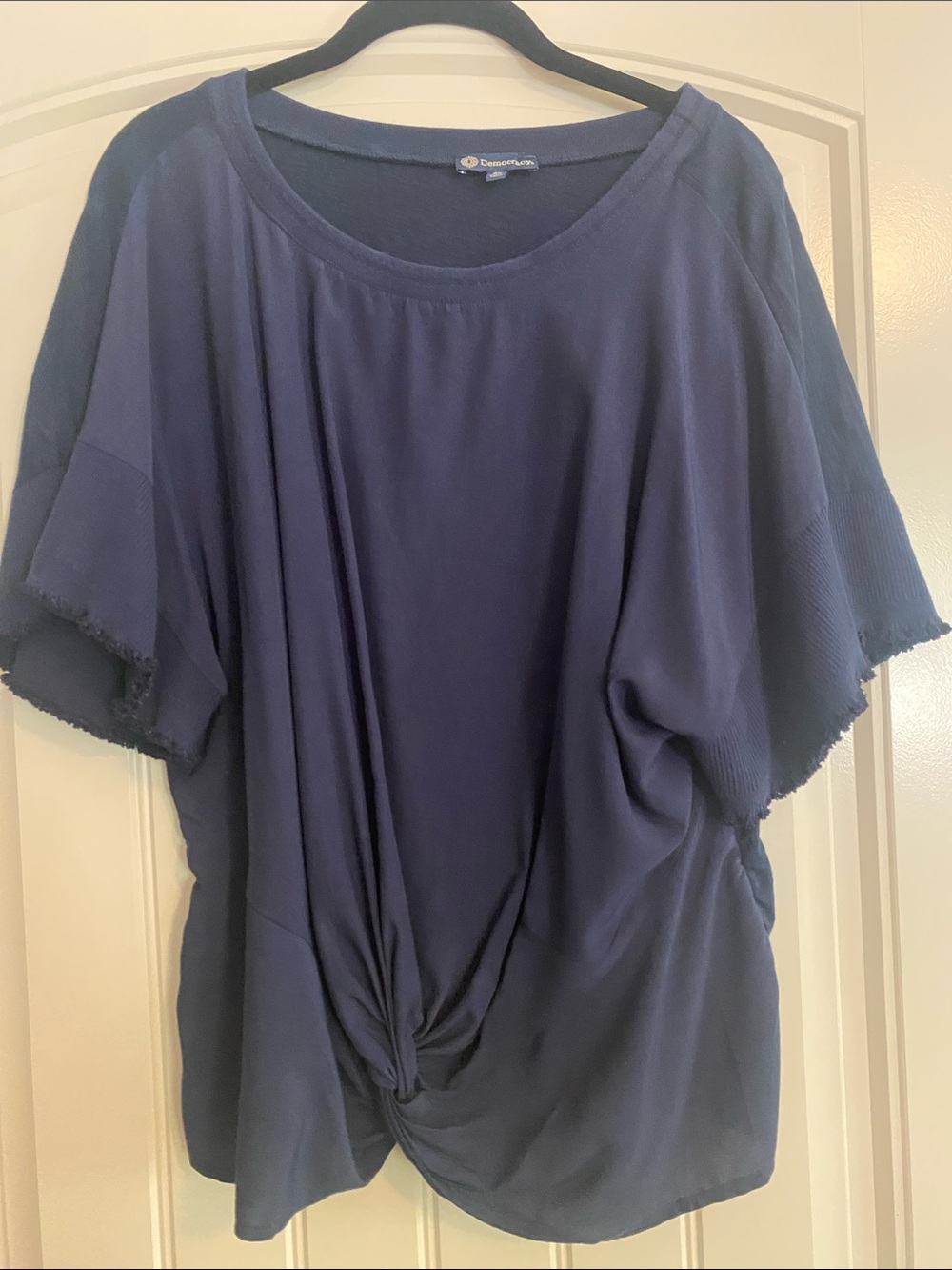 Democracy Navy Twist-Front Short Sleeve Top